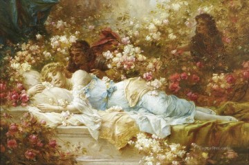 Sleeping Beauty Hans Zatzka classical flowers Oil Paintings